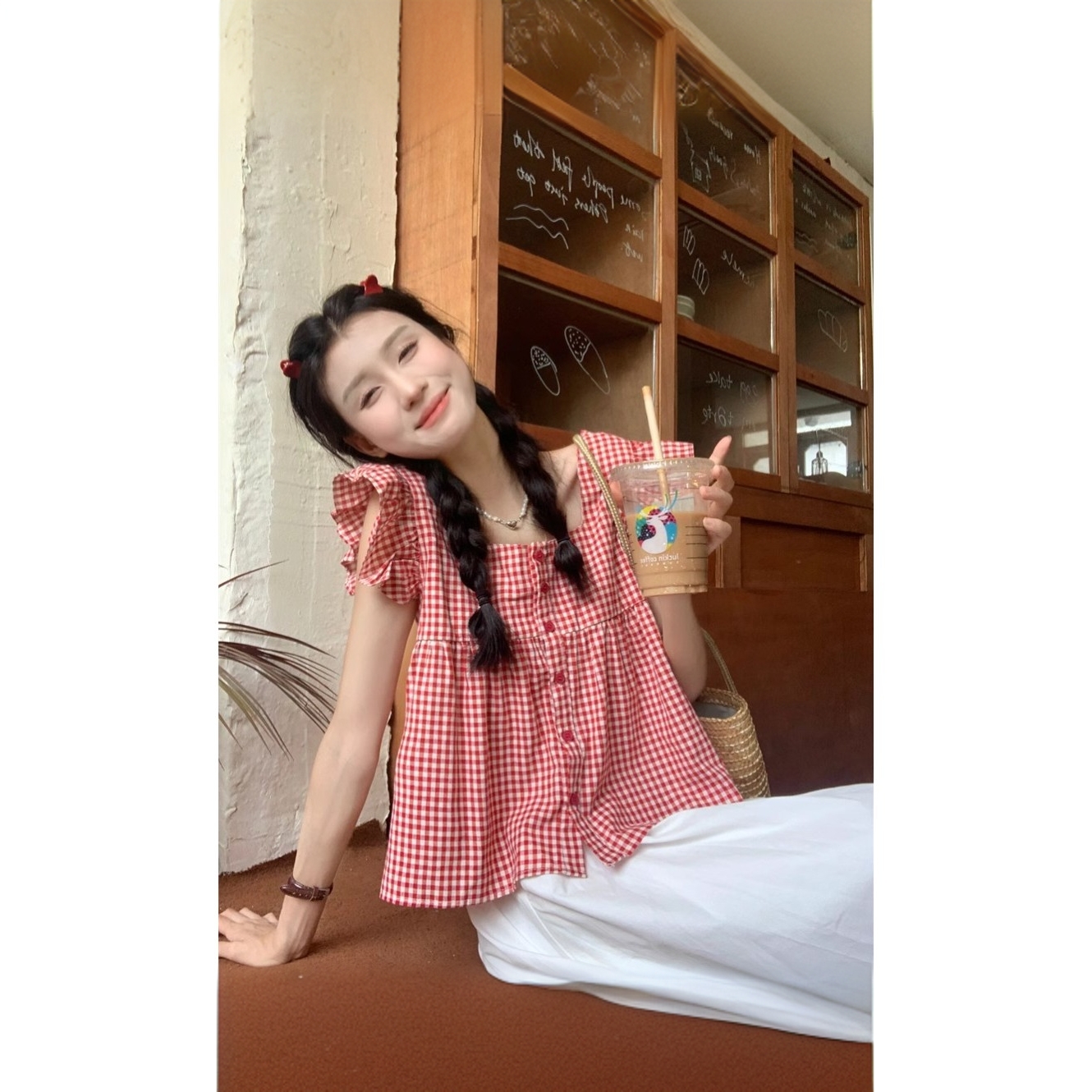 甜美木耳边格子衬衫新款娃娃衫上衣时尚法式设计感小众气质衬衣