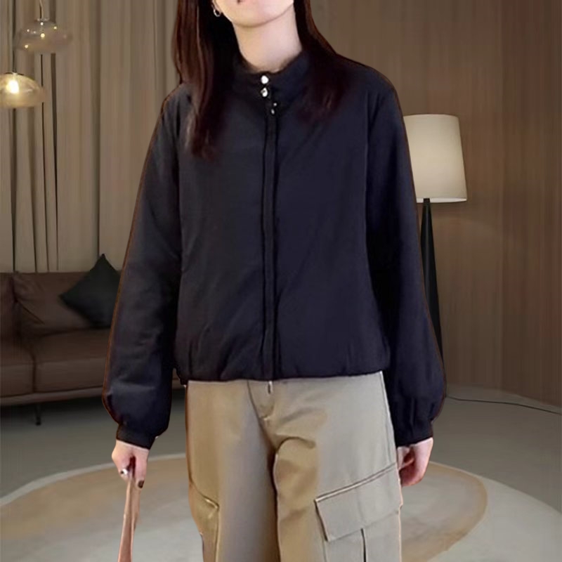 韩系慵懒风拉链立领棉服外套女秋冬新款超轻云感软糯舒适显瘦上衣