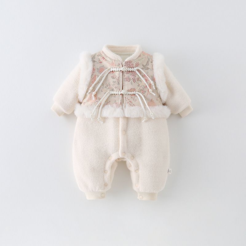 婴幼儿加厚秋冬装可爱洋气爬爬服满月宝宝连体衣棉衣外出周岁衣服