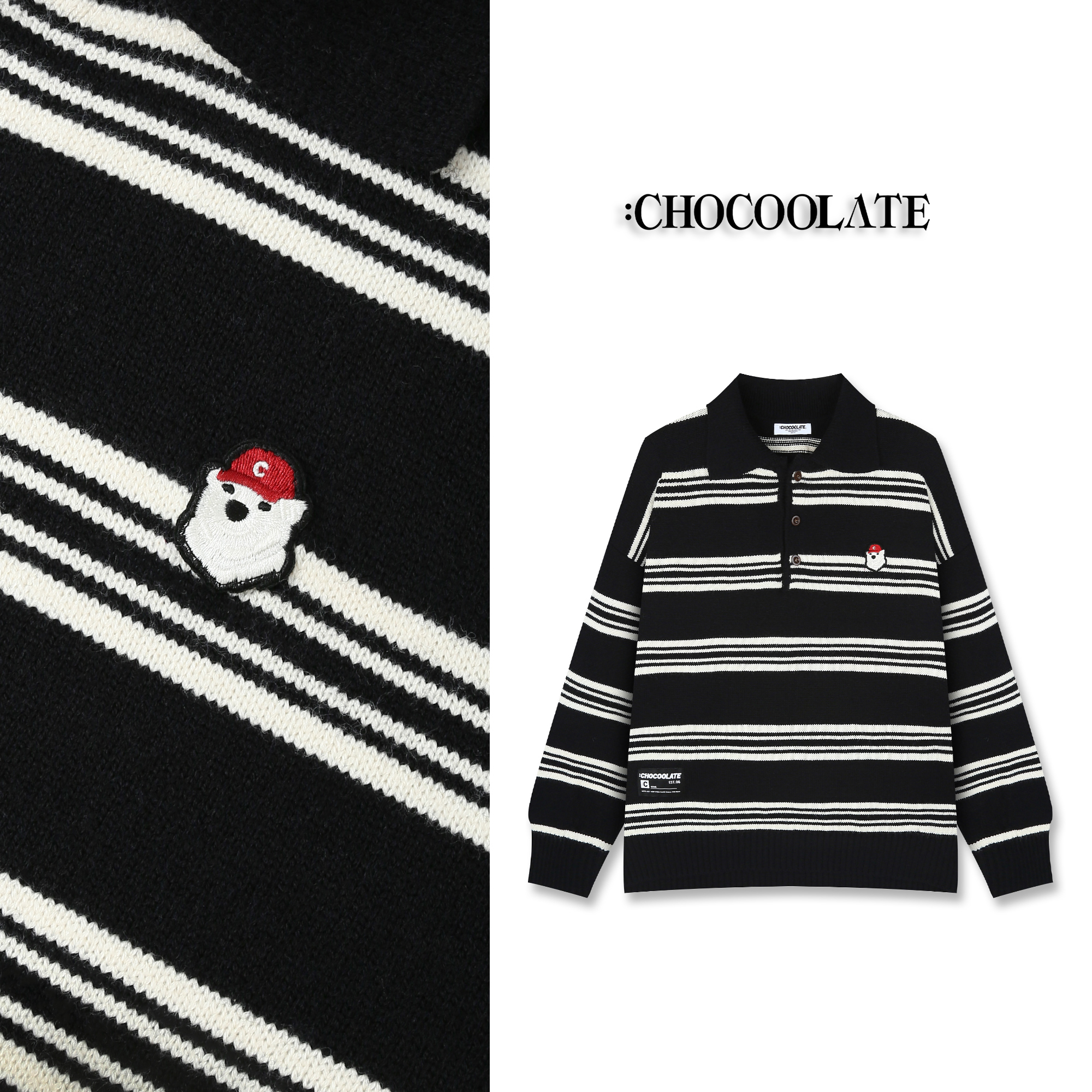 it：CHOCOOLATE翻领条纹北极熊刺绣长袖毛衣6163-1310334