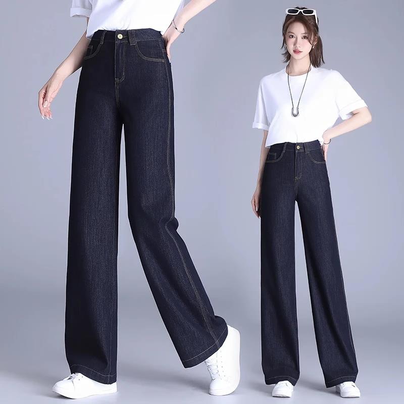 2025新款丹宁蓝阔腿牛仔裤女夏季品质薄款宽松垂感百搭显瘦直筒裤
