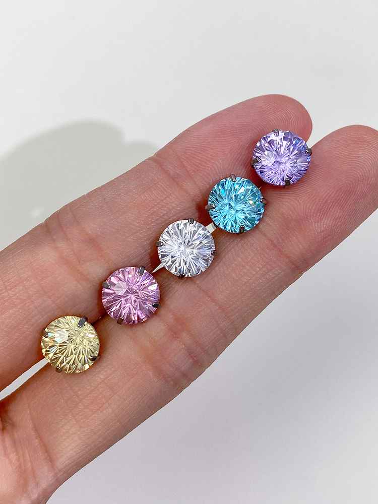 钛合金锆石耳饰 烟花切超闪彩色耳骨钉男女迷你彩色简约耳钉百搭