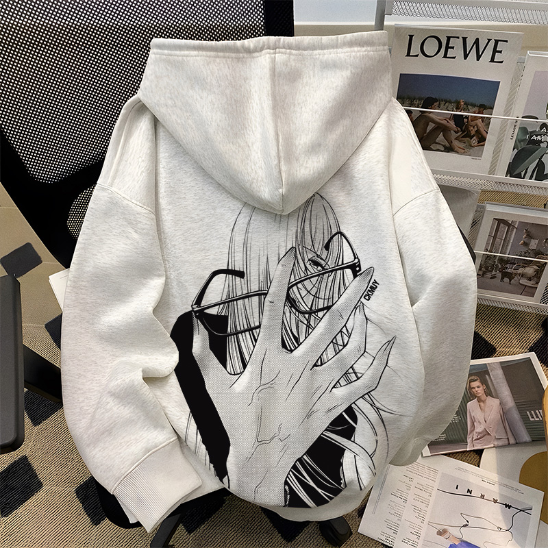 重磅500克加绒加厚连帽卫衣宽松青春韩系漫画双层帽秋冬百搭男装R