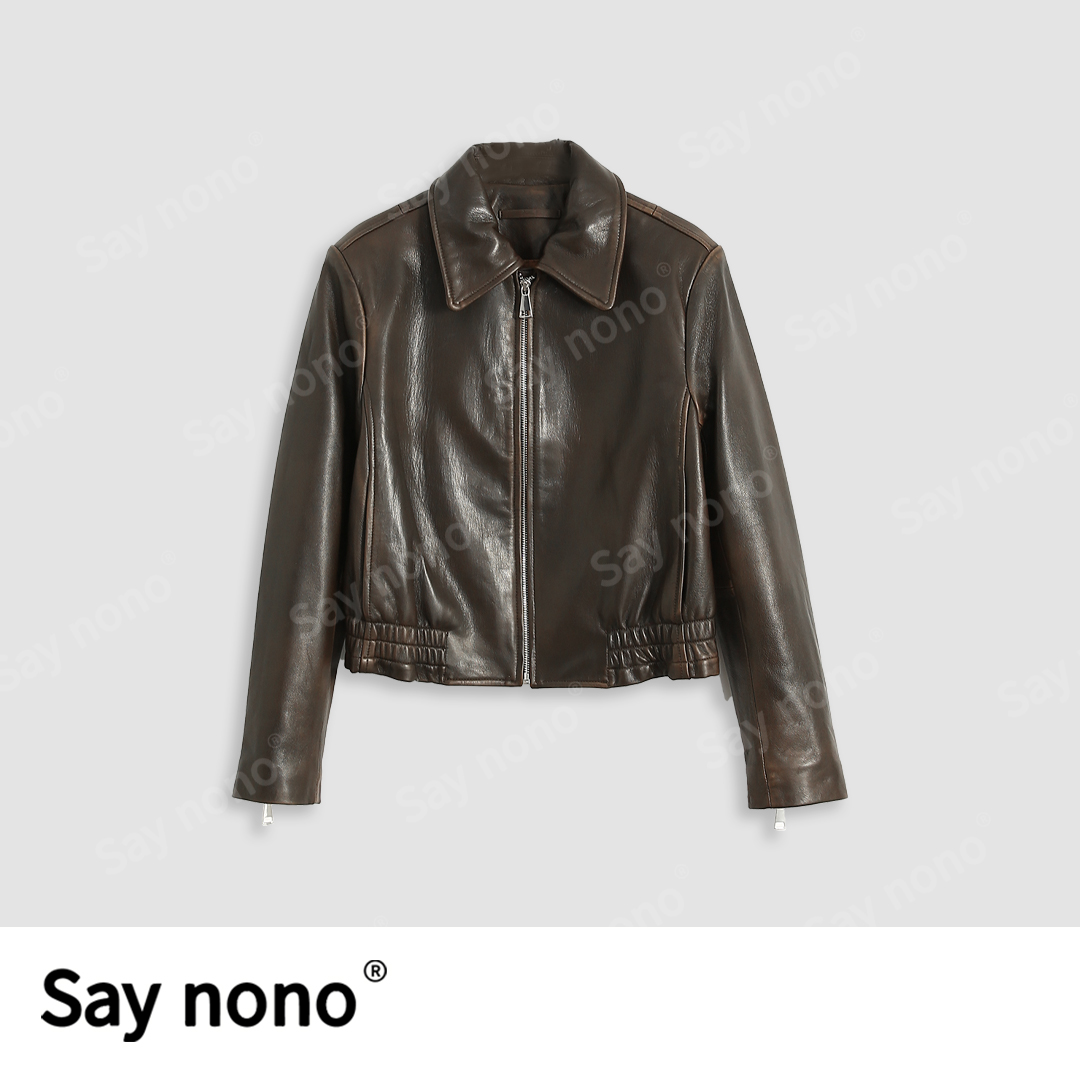 懒猫nono│Saynono 复古擦色女士皮衣/LQH23002