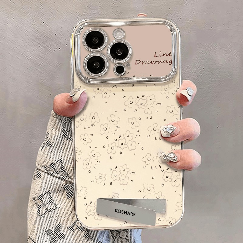 适用小红碎花苹果17promax电镀大视窗手机壳华为oppo手链vivo小米