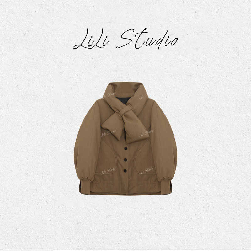 PCNY丨不理理「黑巧领结」简约设计感领结气质保暖羽绒服围巾两件套