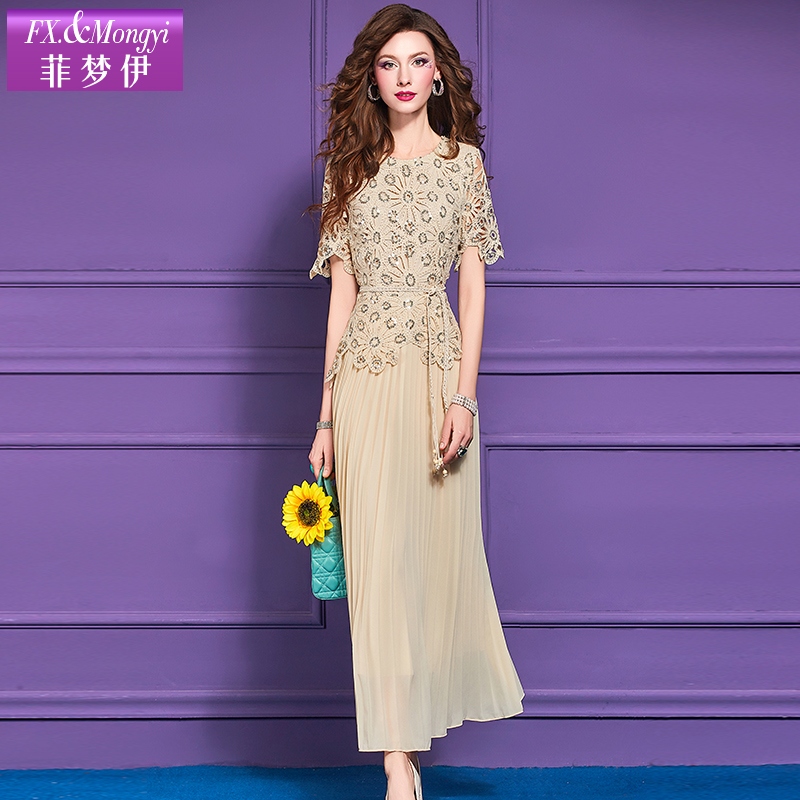 菲梦伊原创重工刺绣连衣裙夏季轻熟时尚名媛设计感收腰气质65760