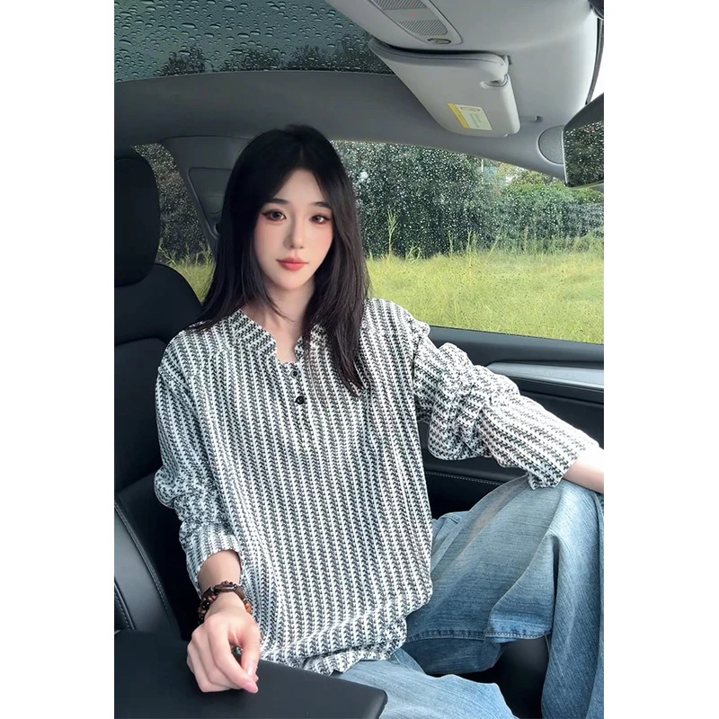 鱼骨纹亨利领卫衣男秋冬季新款潮牌美式重磅松弛感长袖T恤打底衫