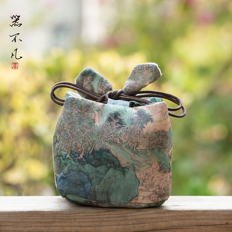 亚麻盖碗收纳包陶瓷户外茶具茶壶主人杯快客杯旅行布包防撞防护袋