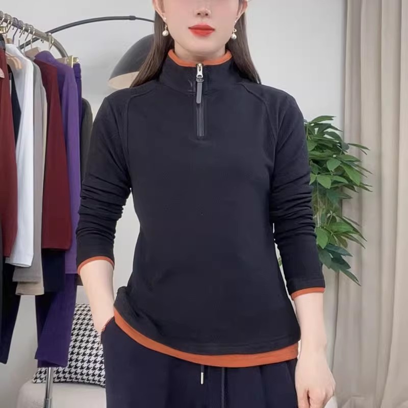 半拉链长袖德绒保暖卫衣女2025秋冬新款韩版时尚撞色洋气百搭上衣