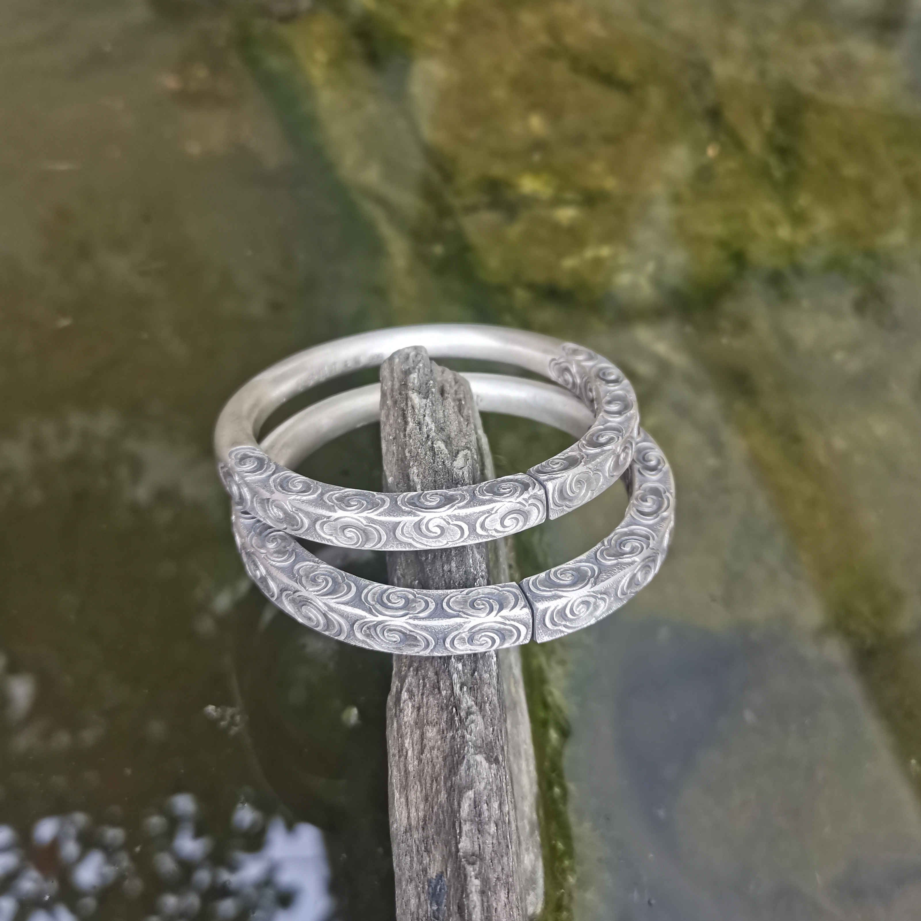 足银手镯 原创祥云足银手镯定制款祥云手镯四方祥云手镯男款手镯