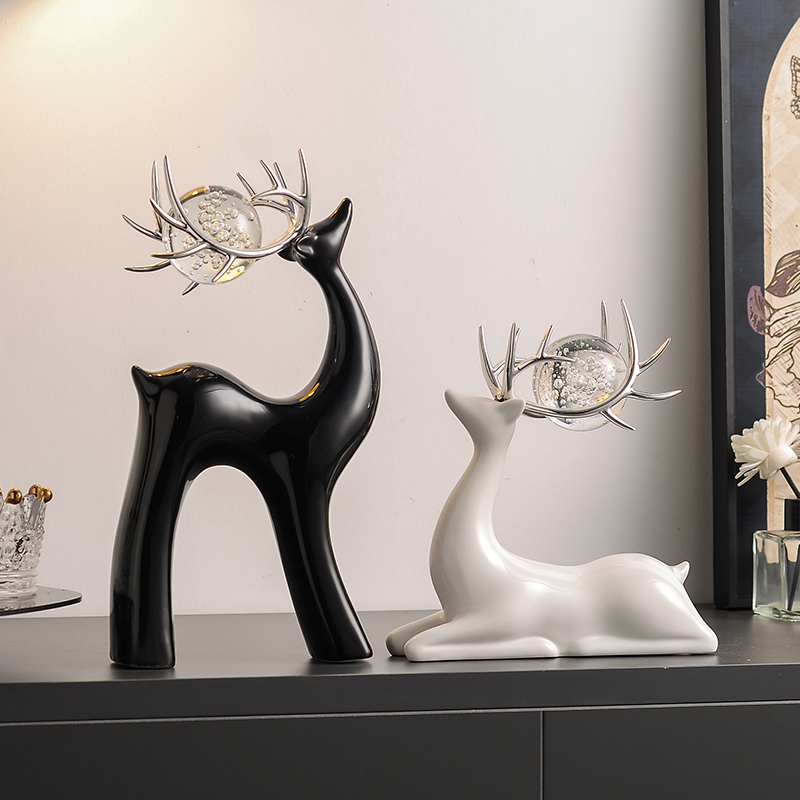 创意水晶球陶瓷鹿摆件轻奢客厅电视柜酒柜家居装饰品高档艺术摆设