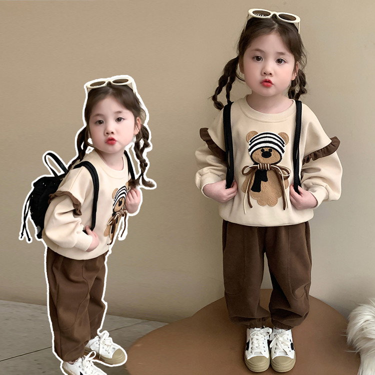 儿童卡通套装2025秋季新款女小童宝宝洋气韩版套头卫衣运动两件套