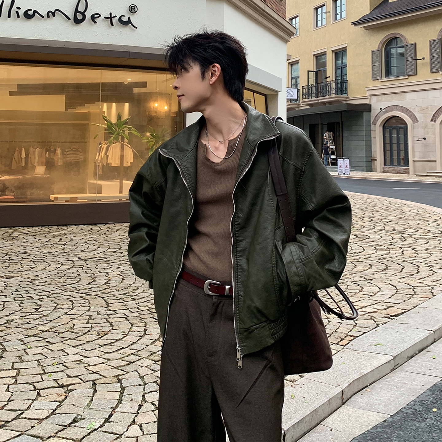 一轩轩轩【摩登皮革】秋季高级感复古荔枝纹男皮衣皮夹克外套25102