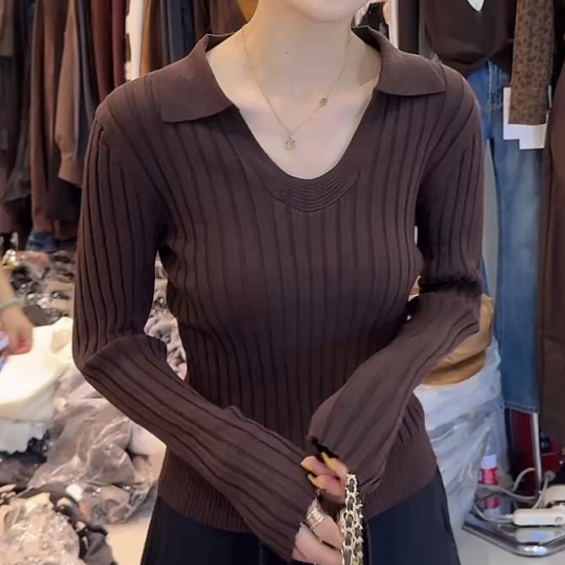 秋冬长袖毛针织衫韩系高弹U领针织衫上衣LK2506540