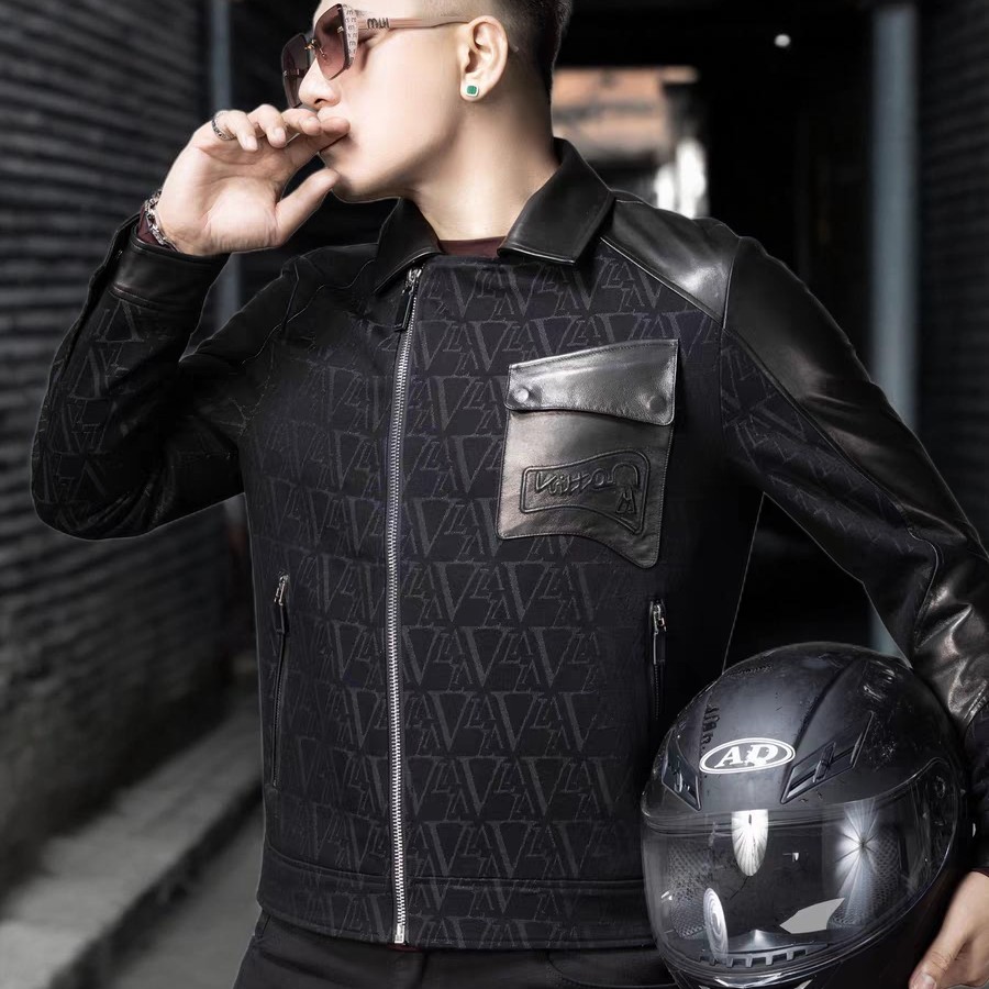 山羊皮冬季商务休闲秋季翻领夹克短款潮流秋冬外套男装春秋休闲