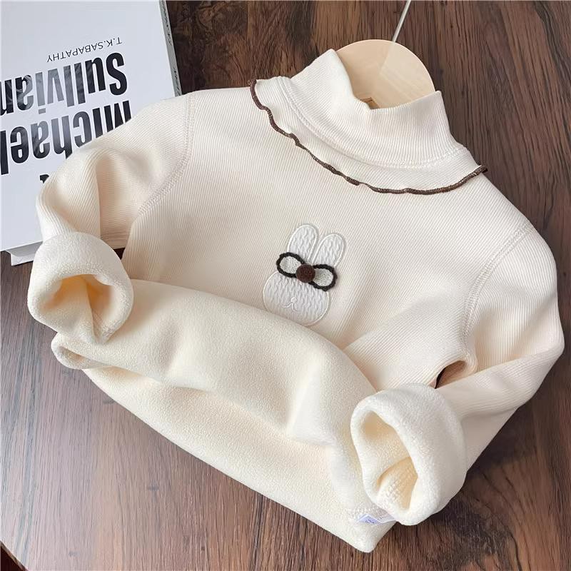 秋冬女童加厚保暖衣女宝冬季打底衫半高领一体绒内搭婴儿儿童上衣