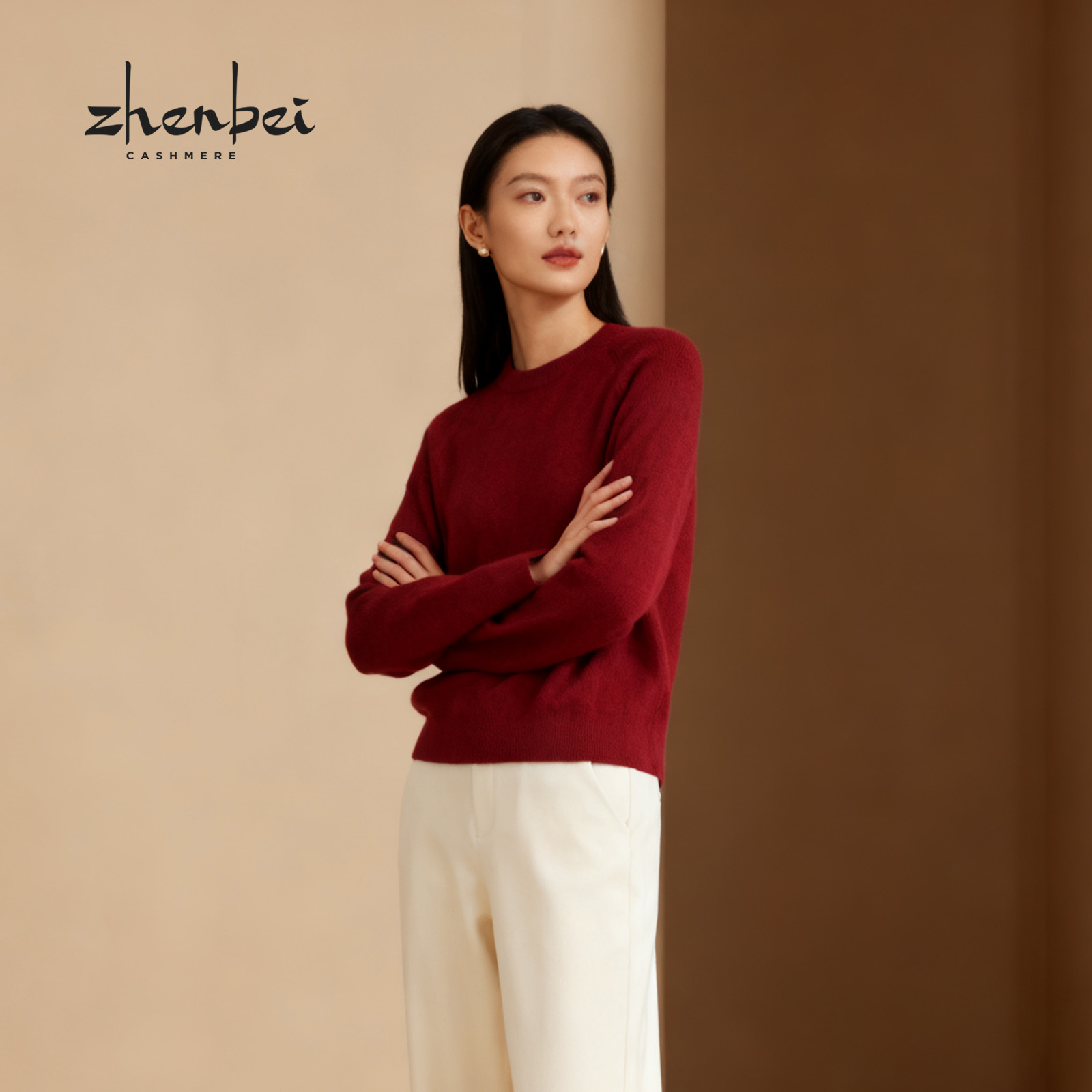 ZB/珍贝 2025秋冬新款 绒绒插肩圆领女衫/56516Q