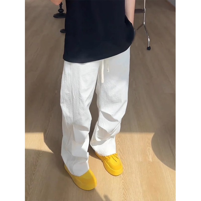 白色速干冰丝弯刀工装裤男夏季薄款美式伞兵裤子垂感休闲阔腿长裤