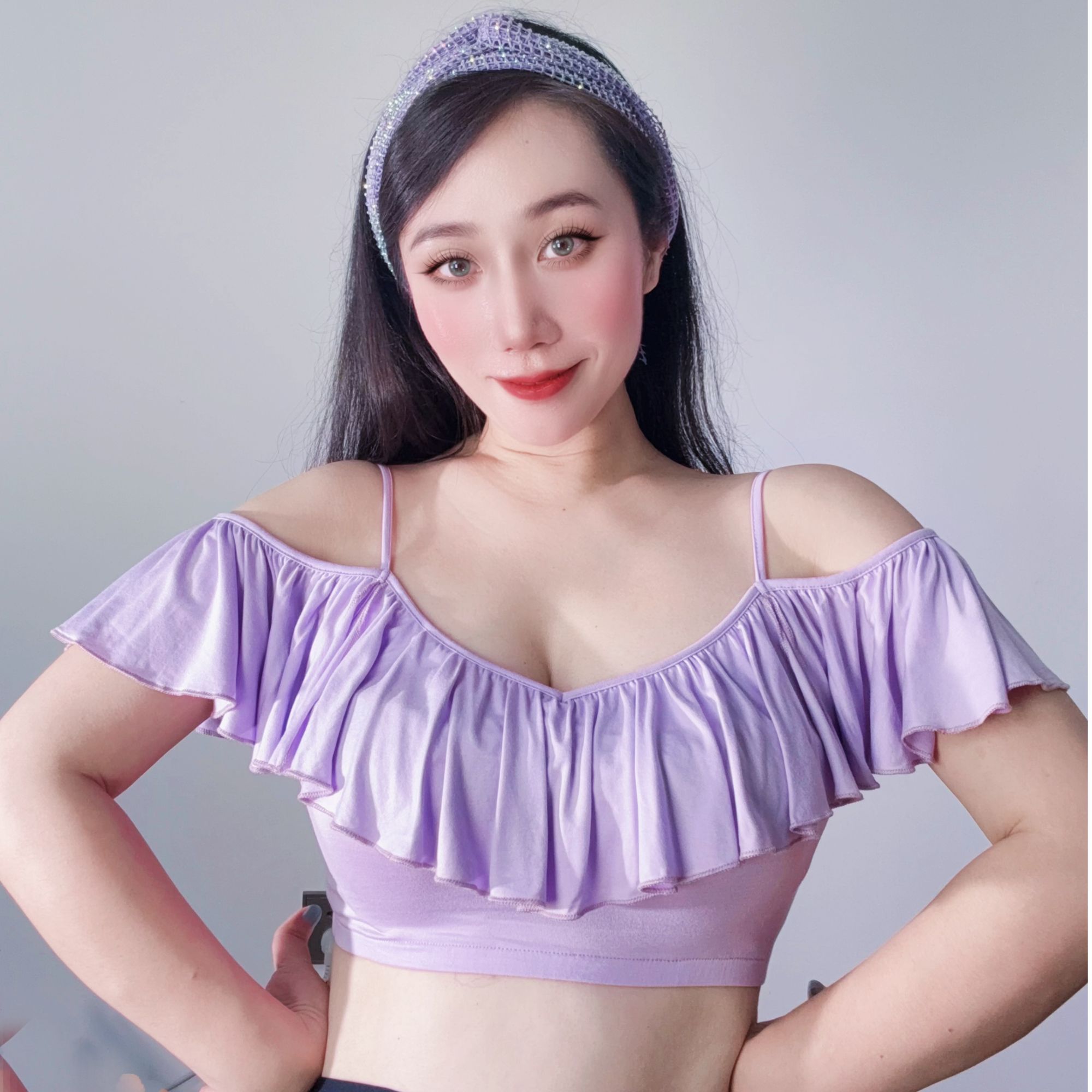 莫代尔肚皮舞荷叶边上衣练功服沐熙佳新款舞蹈上衣