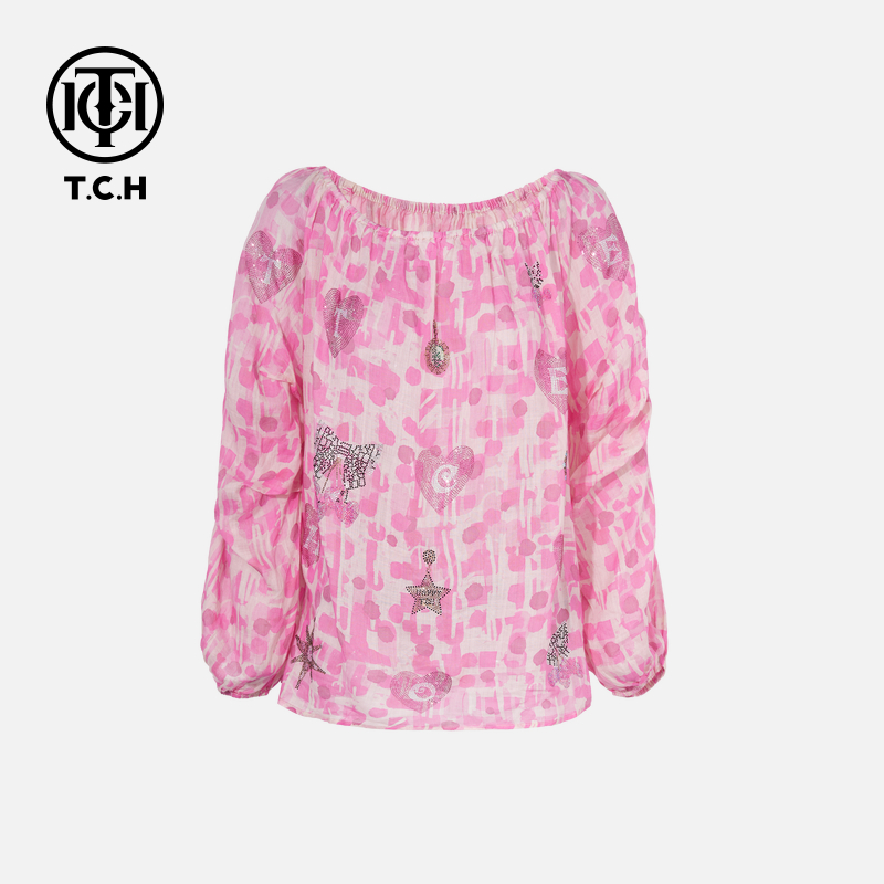 TCH私服烫钻工艺时尚休闲淑女蝴蝶结衬衫女T75C13E5017轻奢tch