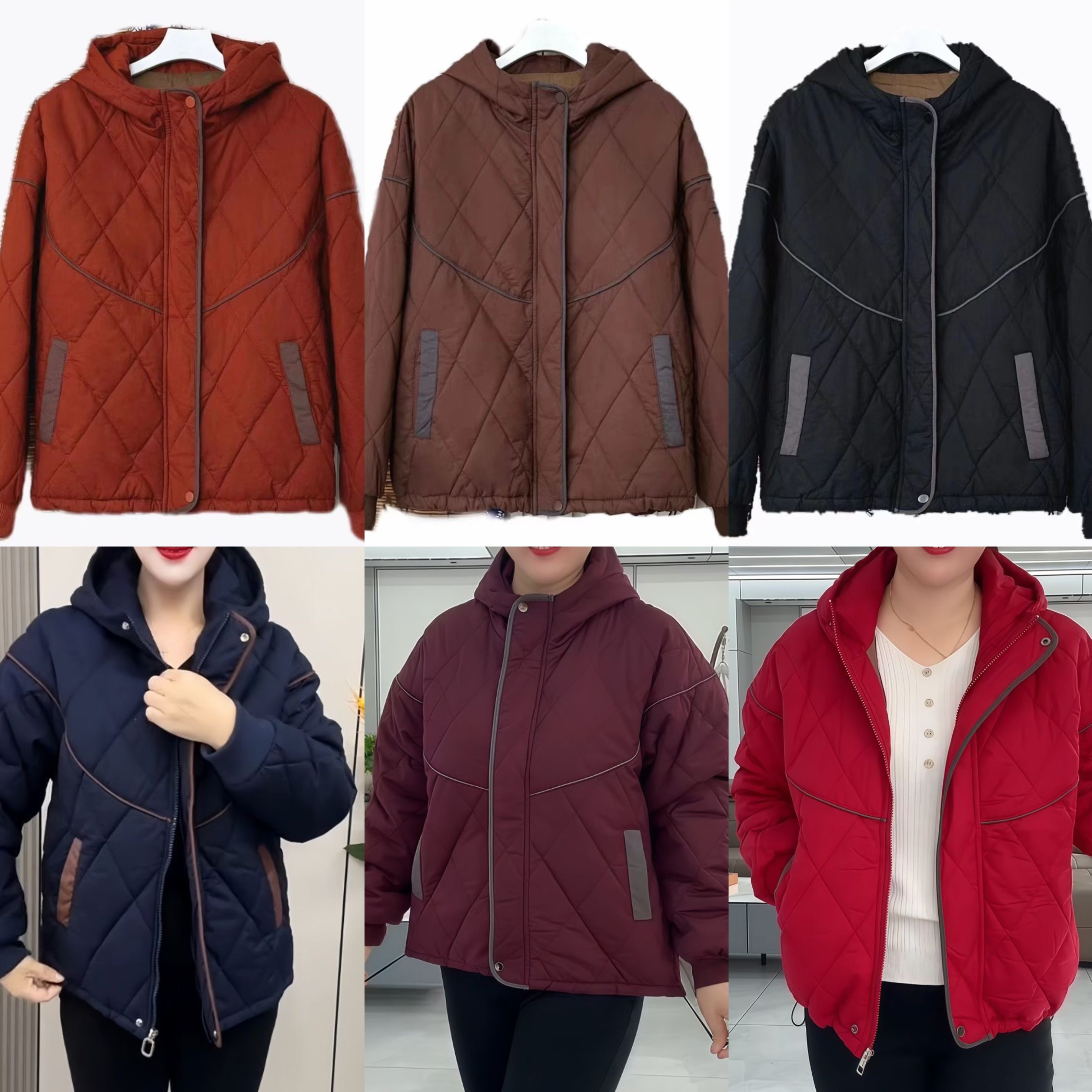 秋冬时尚休闲连帽拉链棉袄宽松舒适妈妈装