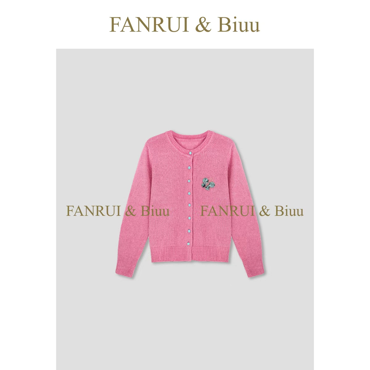 FANRUI/泛芮 「扣饰复古」山羊绒莱赛尔蝴蝶装饰扣针织开衫B18657