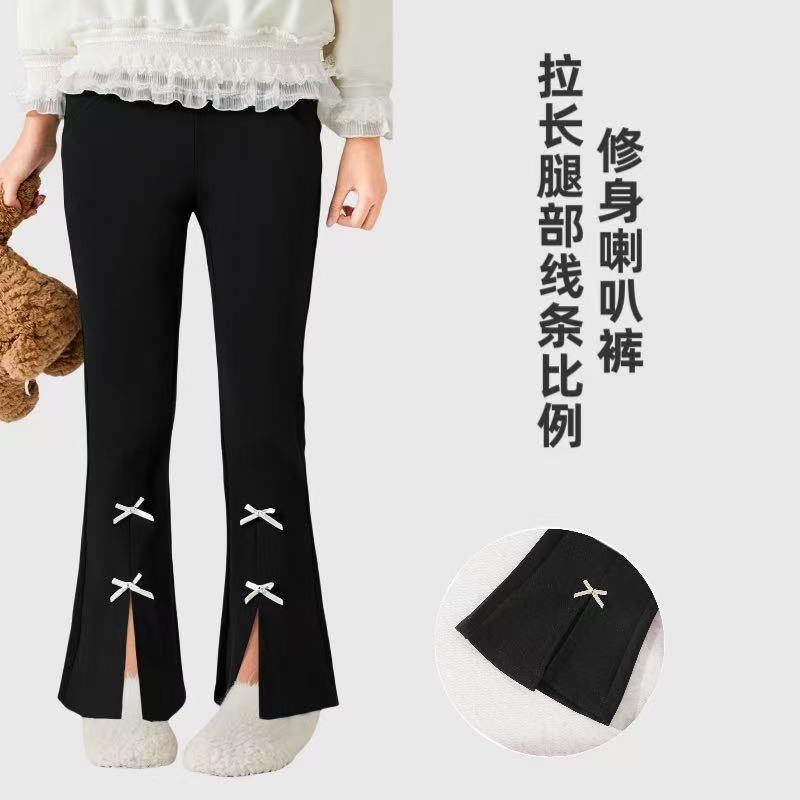 女童【现货】春秋休闲爆款蝴蝶结喇叭裤裤子宝宝春秋微喇洋气时髦