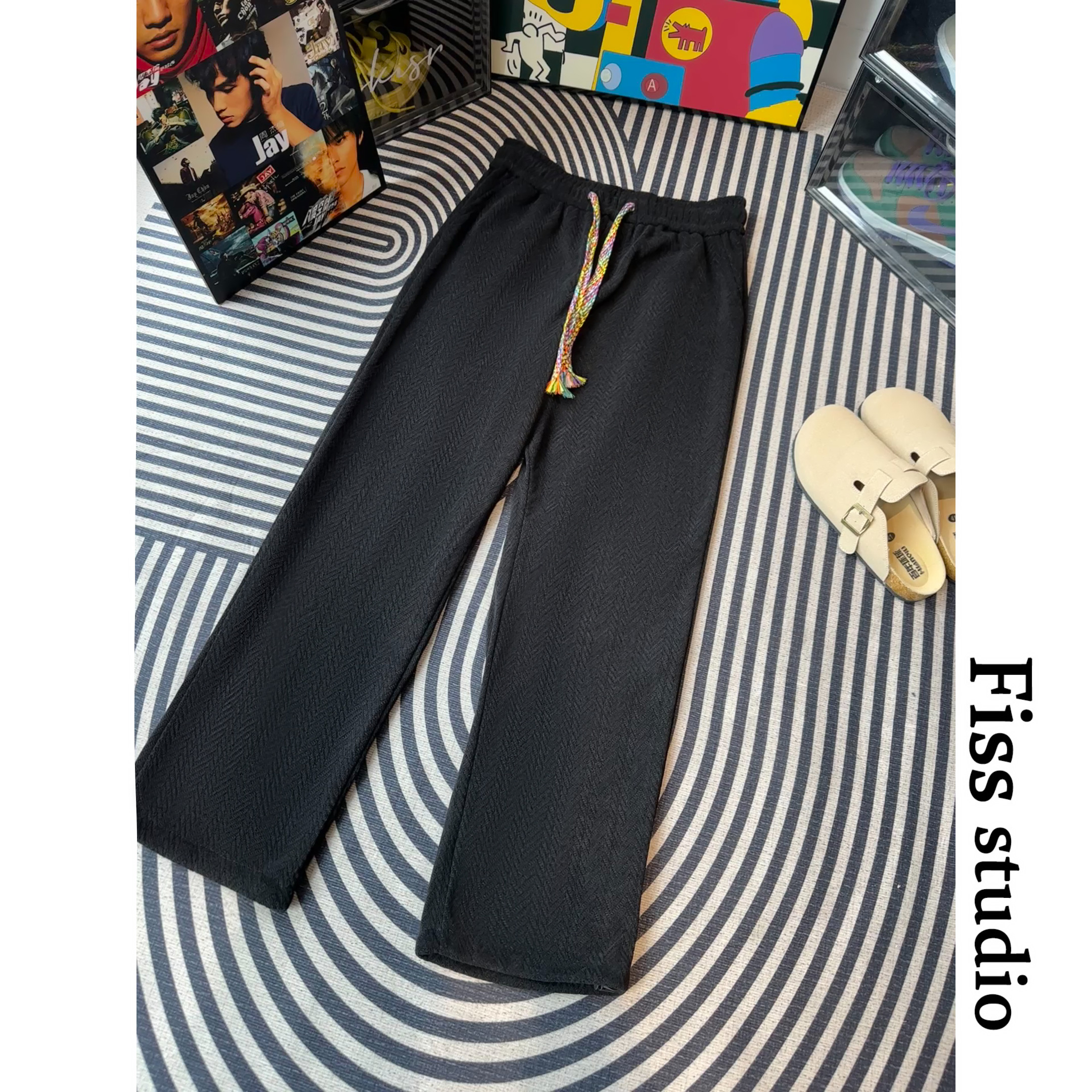 麦穗纹休闲裤子男秋季2025新款潮牌直筒长裤百搭宽松大码阔腿卫裤