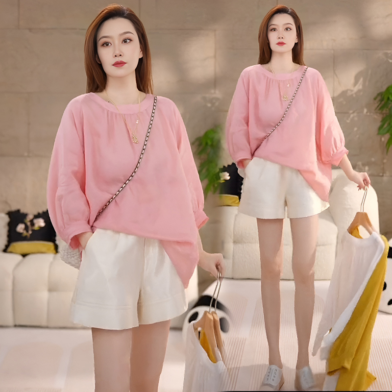 2025夏季长袖时尚减龄套头衬衫泡泡初秋穿搭温柔风洋气衬衫上衣