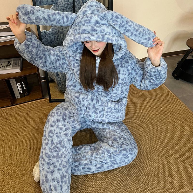 三层夹棉珊瑚绒加绒加厚2025长毛绒冬季睡衣女保暖外穿家居服套装