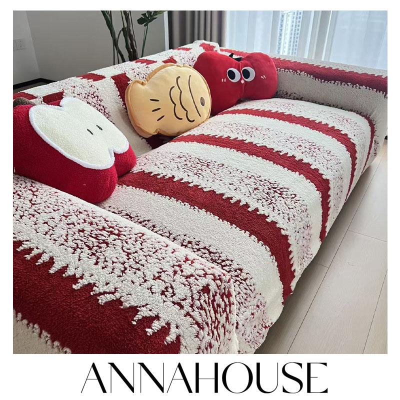 ANNAHOUSE新年喜庆沙发套罩全包万能红色氛围圣诞沙发套HY