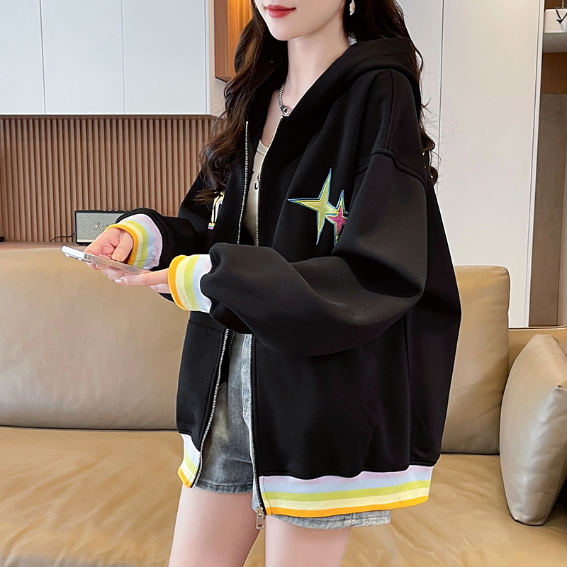 美式连帽卫衣外套女春秋季棒球服2025新款初高中学生帽衫大童上衣