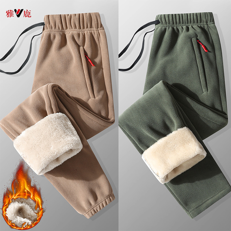 2025新款冬季男士加绒加厚宽松棉裤大码保暖抓绒休闲直筒防寒