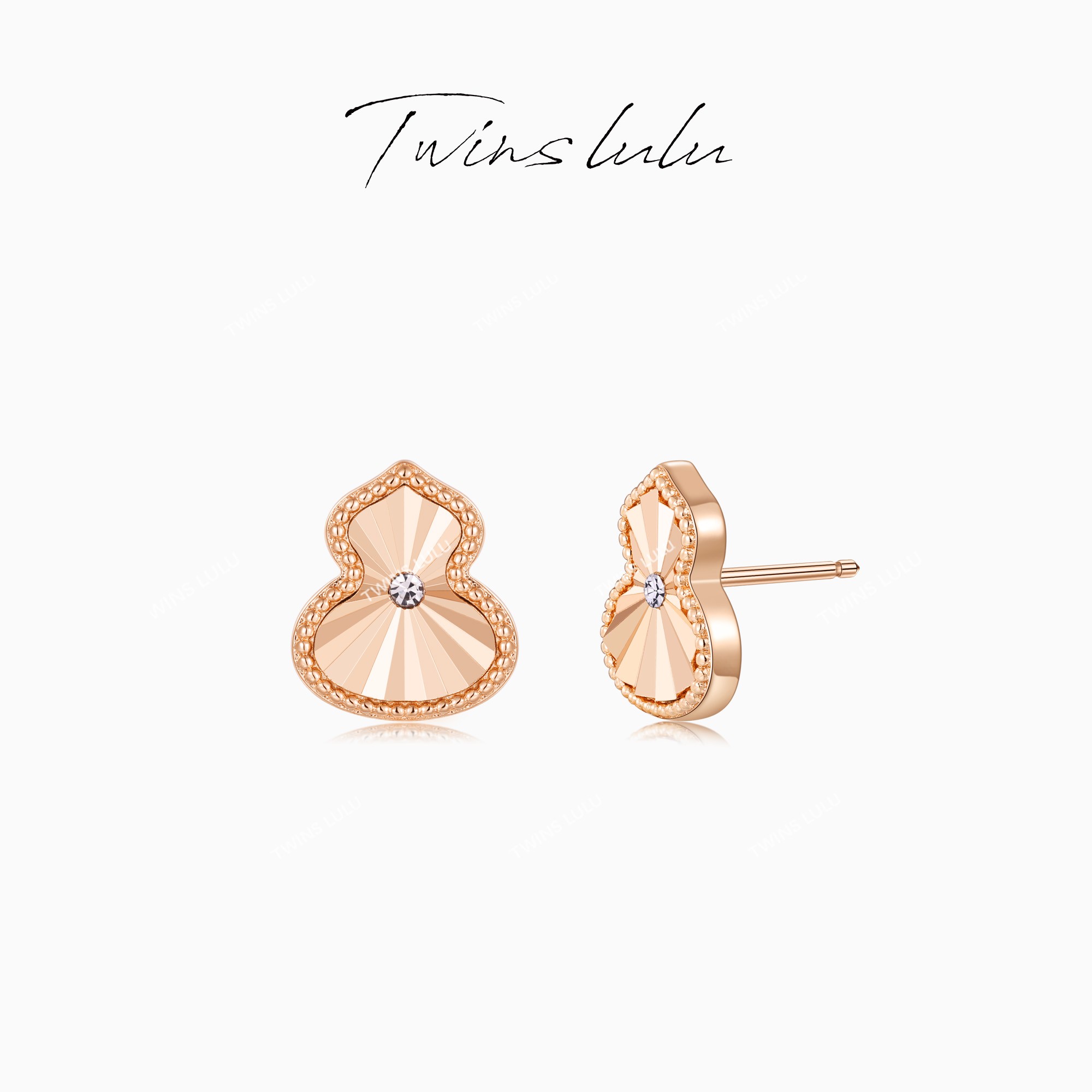 TWINS LULU 流光风  【福禄】精雕点缀条纹镭射葫芦耳环TSL2580