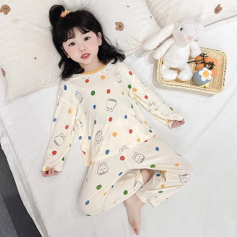 儿童家居服女童莫代尔睡衣春秋小女孩宝宝长袖空调服可爱套装夏季
