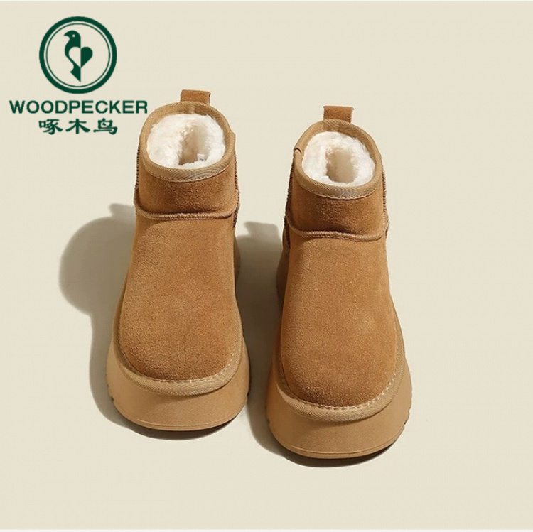 啄木鸟周冬雨同款雪地靴女冬季2025新款加绒加厚增高保暖棉鞋外穿