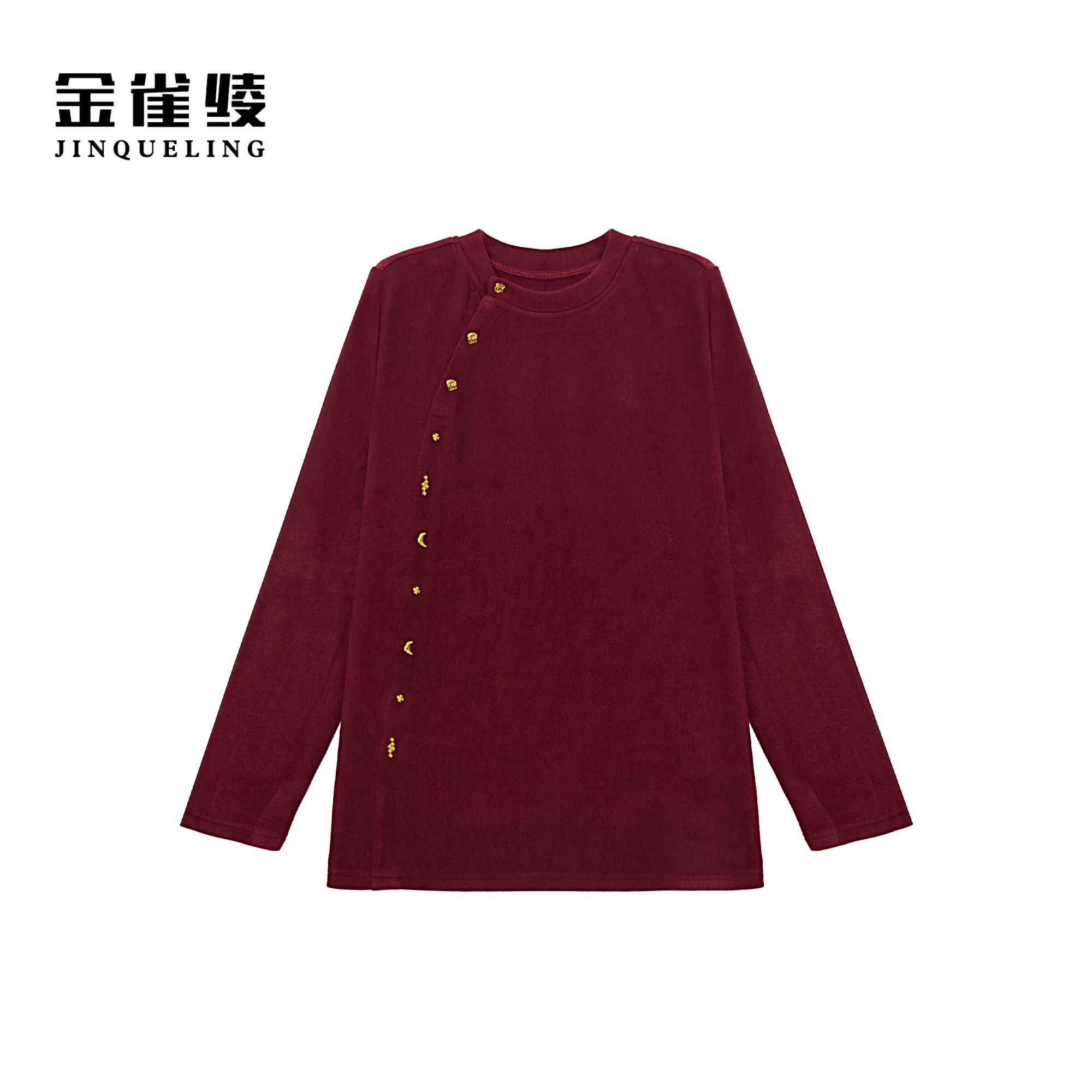 金雀绫【伯爵红茶】设计师款立体装饰加绒加宽加大T恤SZA3SY706