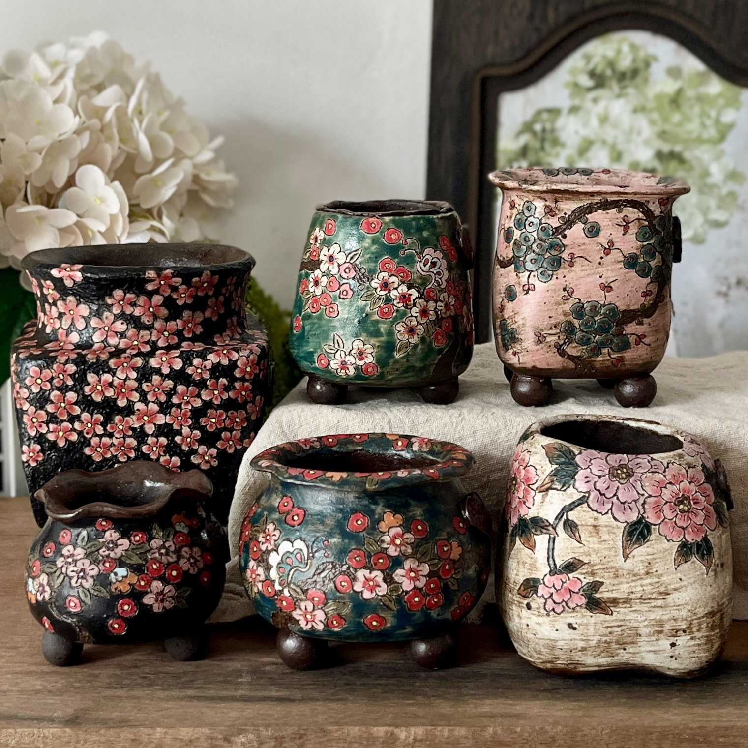 优格花器 新品韩式小仙女镶钻手工复古花卉多肉花盆 透气桌面包邮