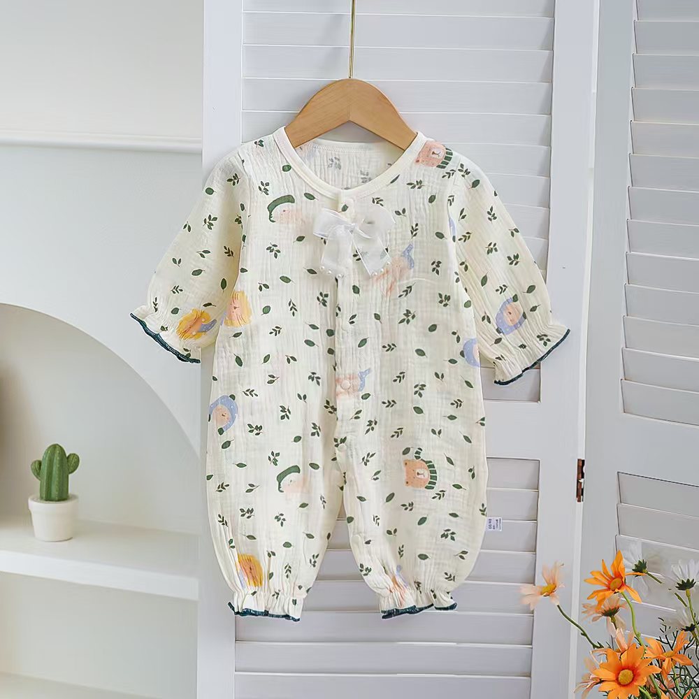 夏季薄款女宝连体衣a类纯棉纱布宝宝洋气衣服空调服睡衣童裝夏天