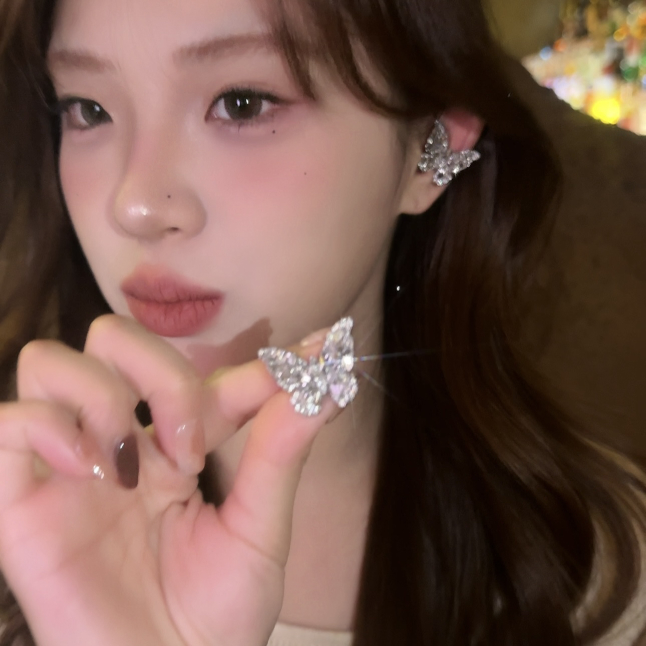 铜合金合成锆石耳饰 超仙满钻蝴蝶耳夹女精灵无耳洞耳骨夹耳环