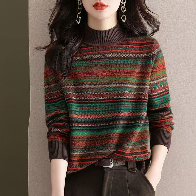 鄂尔斯市纯100羊毛衫大码女装秋冬毛衣妈妈宽松遮肚子羊绒打底衫