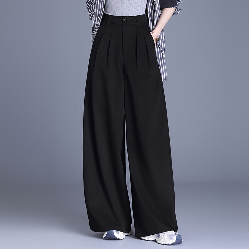 拉夏贝尔宽松阔腿裤女2025夏季新款西装气质女裤高级感休闲长裤子