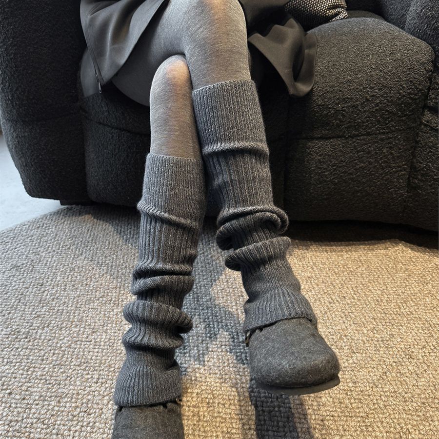 灰色堆堆袜套女秋冬季搭配连裤袜微喇袜套保暖叠穿显瘦针织小腿套