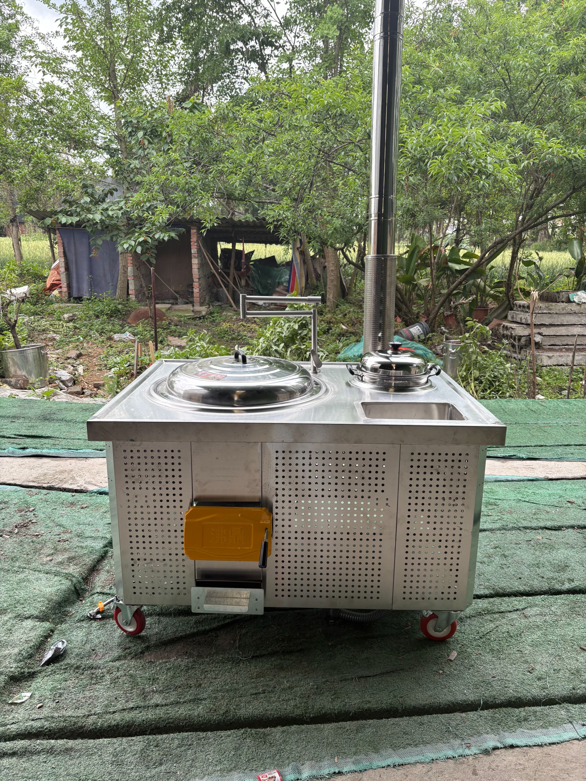 农村烧木柴家用柴火灶60锅+梯锅带水槽下沉台面无烟柴火炉