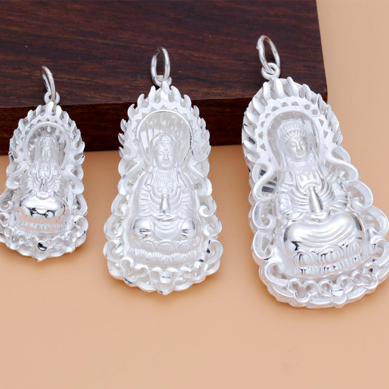 火焰观音菩萨吊坠镀银项链男女弥勒佛保平安抖音快手直播货源