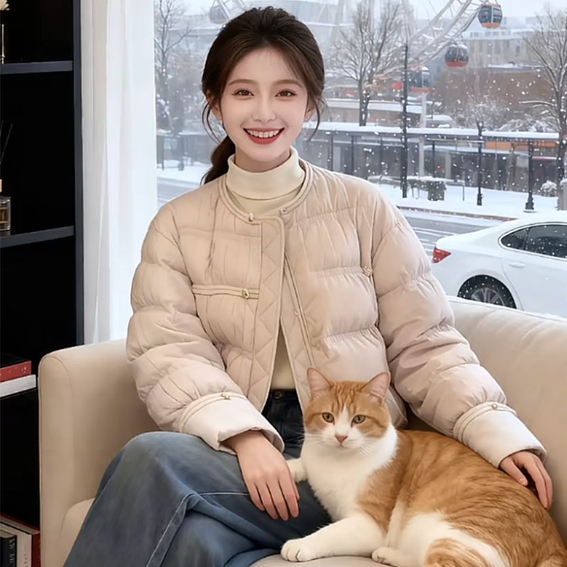 2025年女款流行厚外套菱格夹棉外套女2025冬季新款洋气保暖显瘦棉