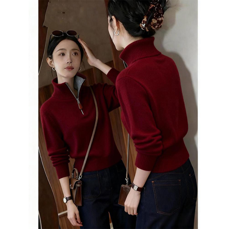 时尚慵懒风本命年撞色针织衫女2025秋季新款高级感百搭显瘦上衣潮