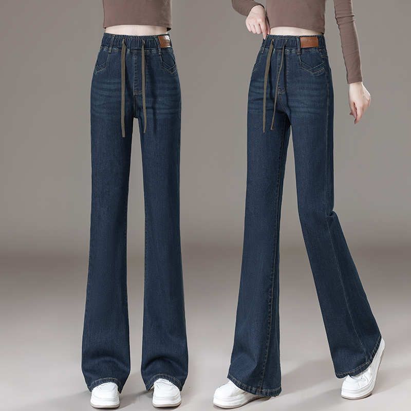 松紧腰微喇裤女大码牛仔裤2025秋季弹力高腰显瘦小个子马蹄喇叭裤