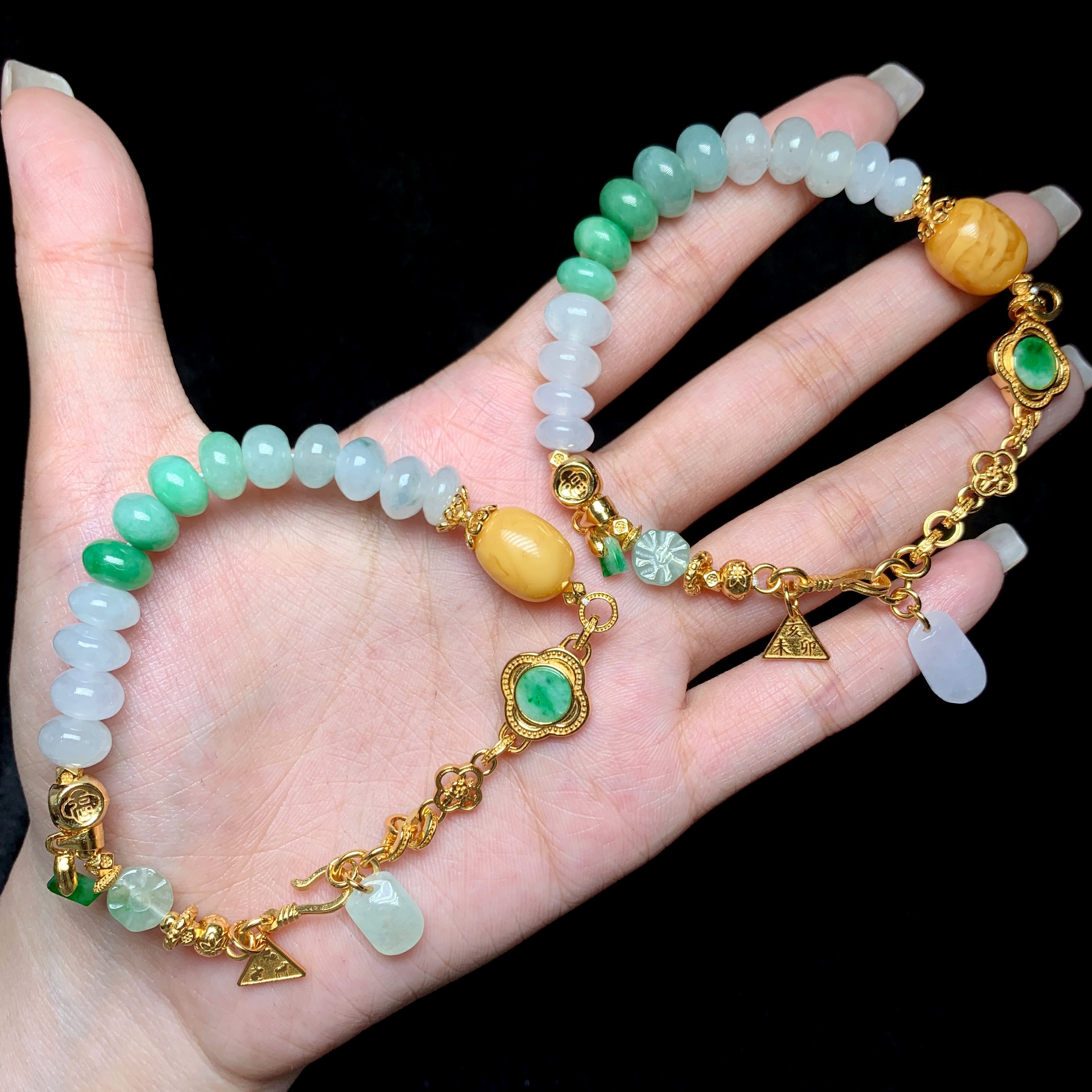 【云上叙】S925银翡翠DIY手链-多样性发一件-随形 V35332-M（甄选）